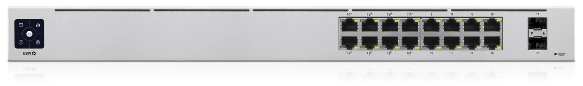 Ubiquiti UniFi 16-port PoE, managed, L2/L3 gigabit ethernet, 1U, sølv