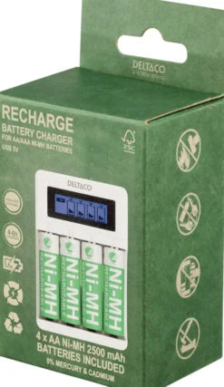 Ultimate Ni-Mh USB oplader, med 4 x AA batterier