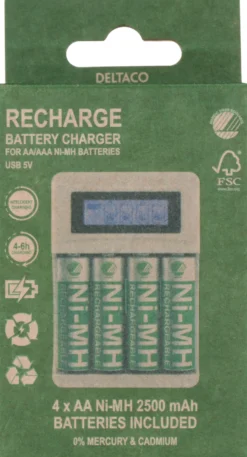 Ultimate Ni-Mh USB oplader, med 4 x AA batterier