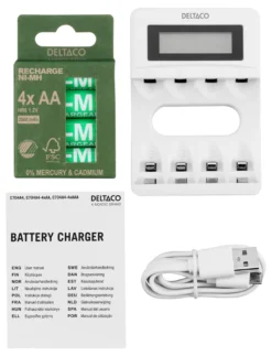 Ultimate Ni-Mh USB oplader, med 4 x AA batterier