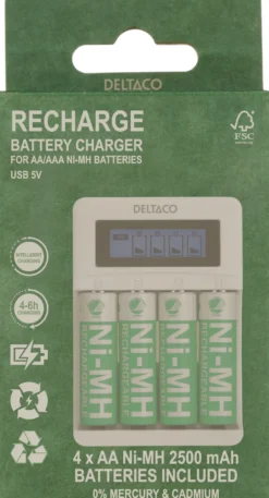 Ultimate Ni-Mh USB oplader, med 4 x AA batterier
