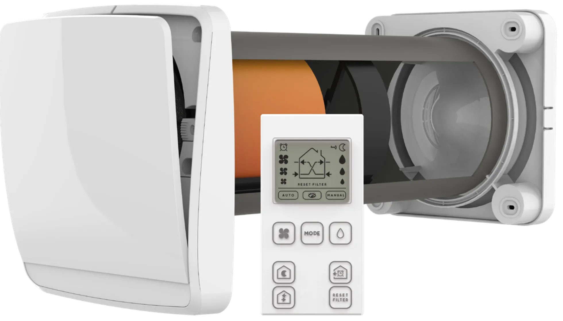 Unoklima XT-U Remote ventilator m. varmegenindvinding og fjernbetjening, hvid, Ø100 mm, <20 m² - Klimair