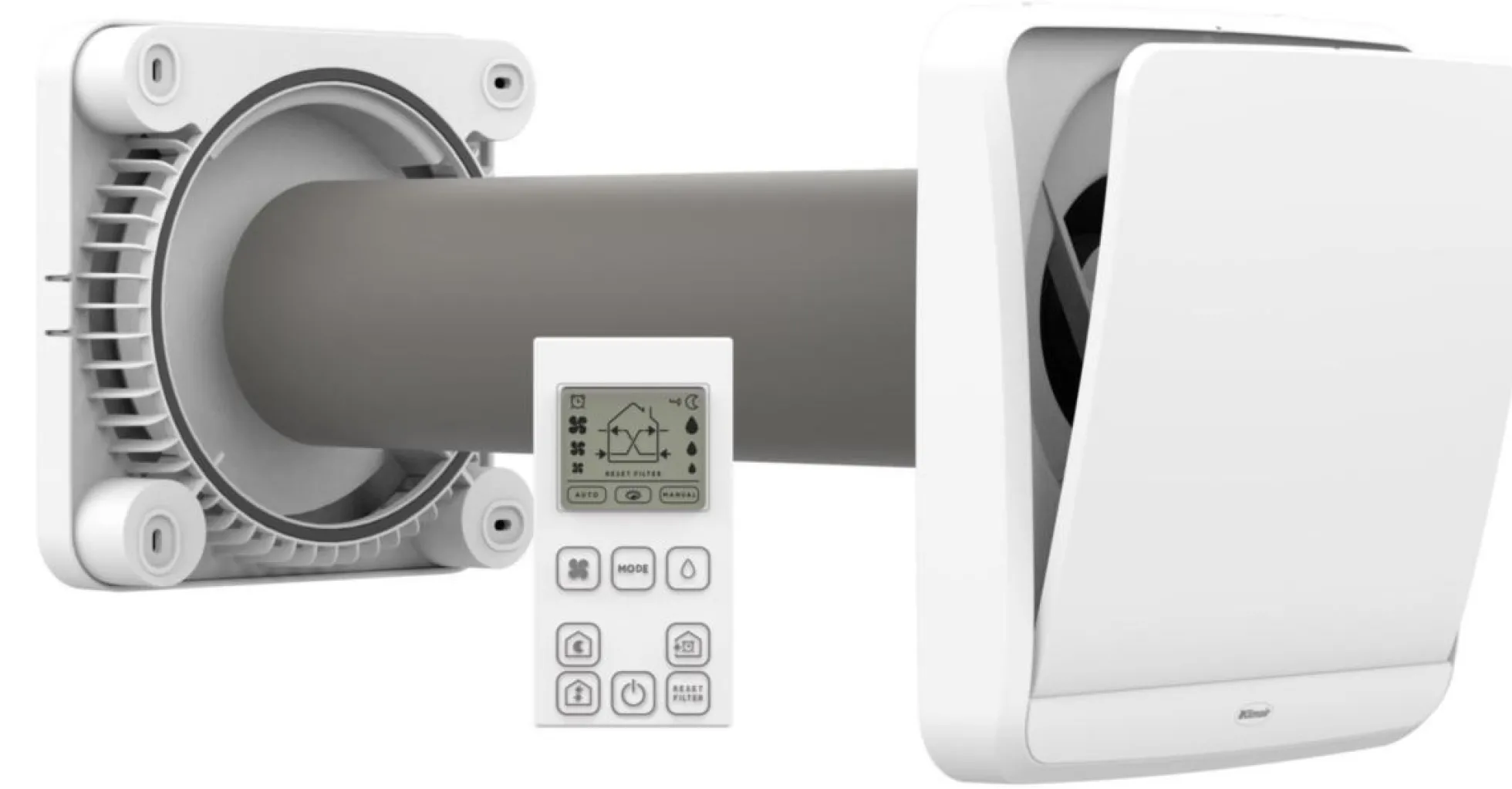 Unoklima XT-U Remote ventilator m. varmegenindvinding og fjernbetjening, hvid, Ø100 mm, <20 m² - Klimair