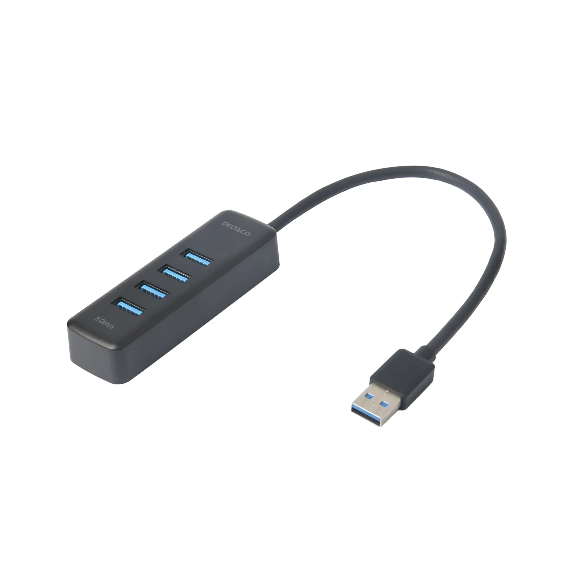 USB-A hub, 5 Gbit/s, 4x USB-A, slim, black - Deltaco