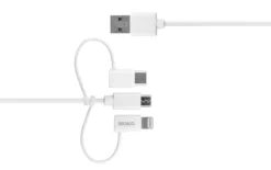 Usb-A - lightning kabel, 3-i-1, 1 m, hvid - Deltaco