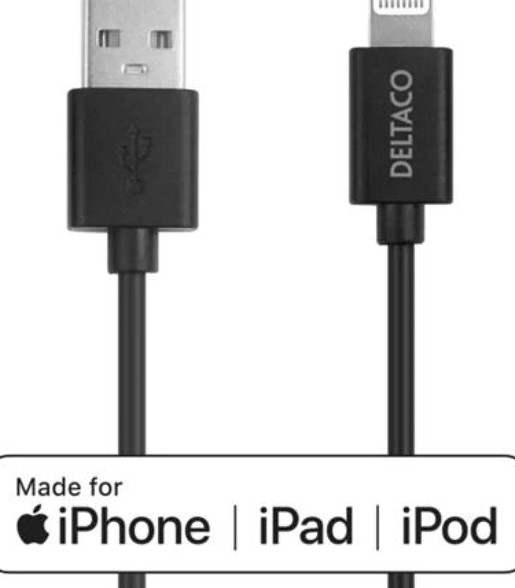 Usb-A - Lightning kabel, 2m, sort - Deltaco