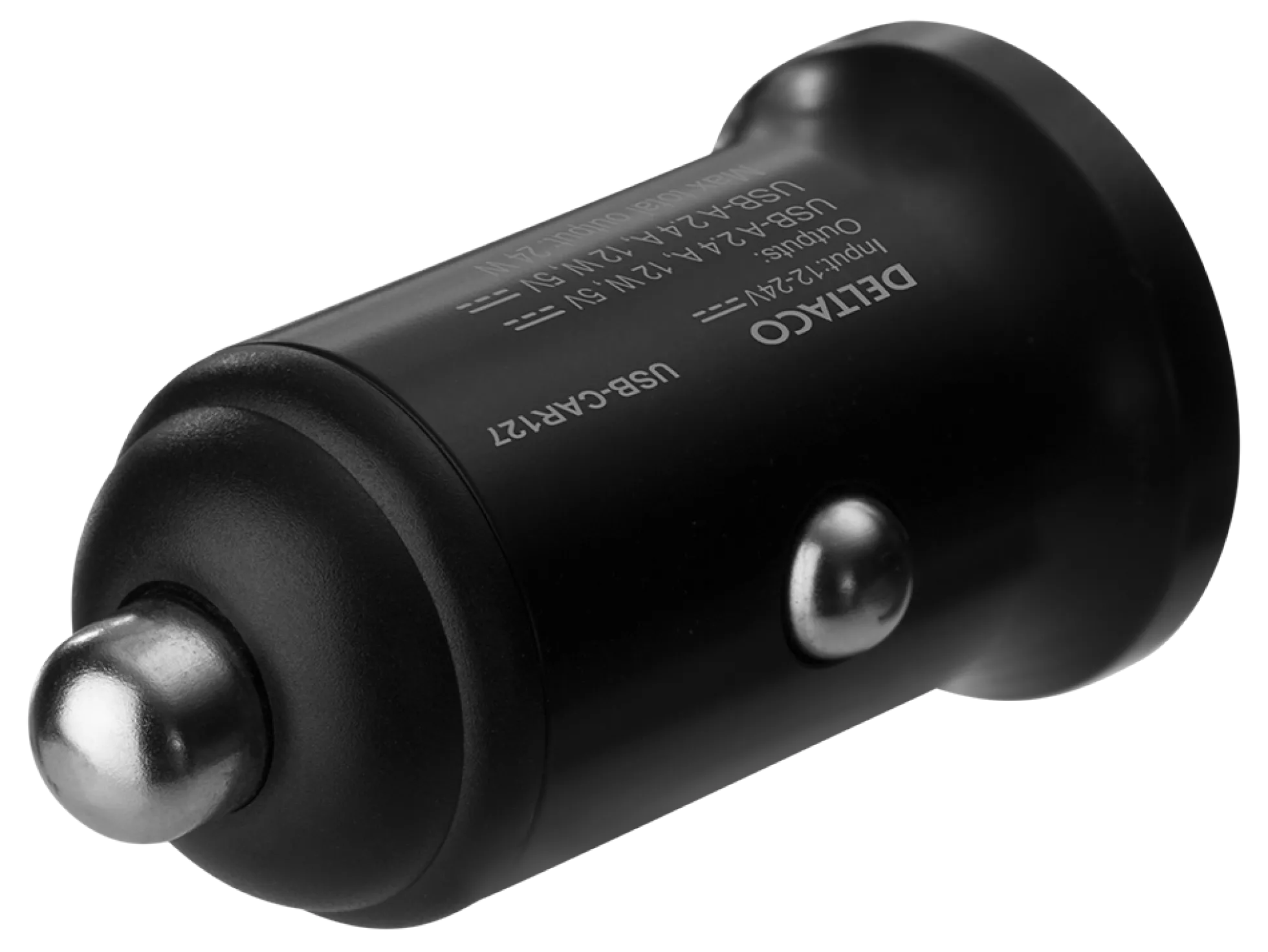 USB-biloplader, 12/24V, dobbelt USB-A, 24W, sort