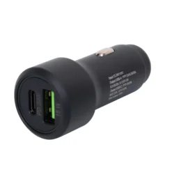 USB biloplader, 1xUSB-A 18W, 1xUSB-C PD 20W, total 38W, sort