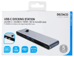 USB-C dockingstation, HDMI/SD/mSD reader, virker med MacBook - Deltaco