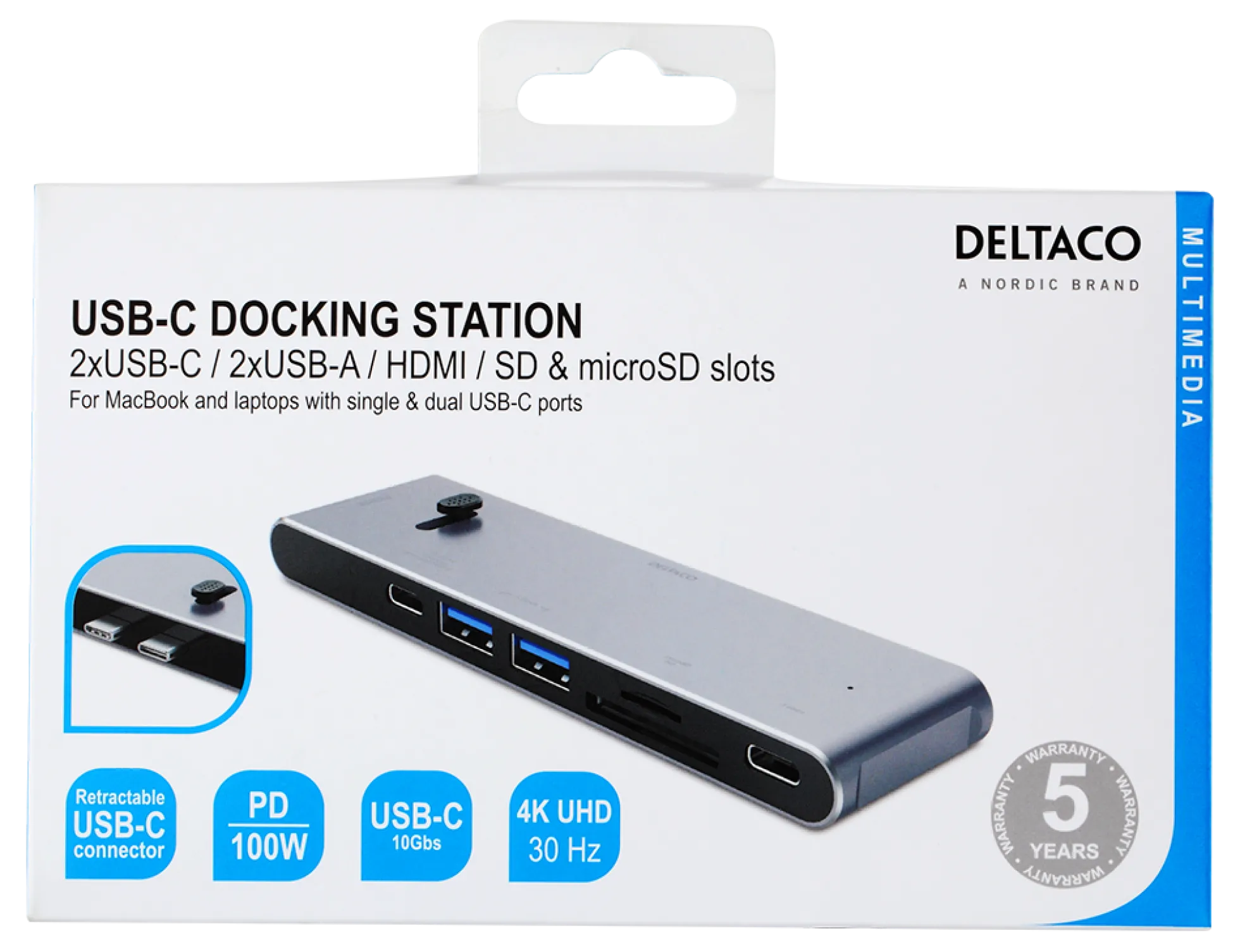 USB-C dockingstation, HDMI/SD/mSD reader, virker med MacBook - Deltaco