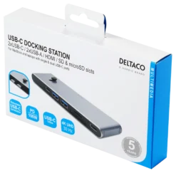 USB-C dockingstation, HDMI/SD/mSD reader, virker med MacBook - Deltaco