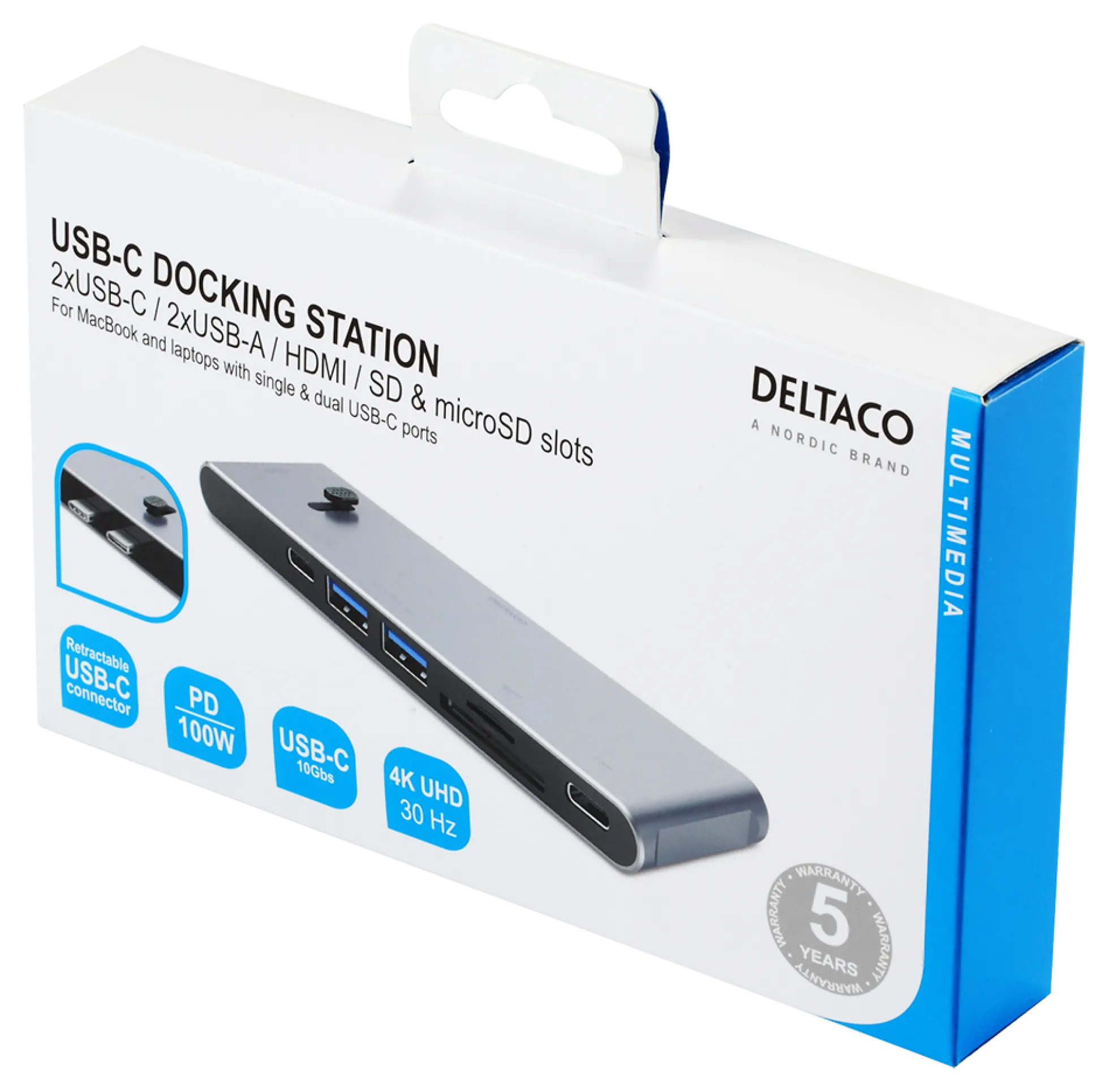 USB-C dockingstation, HDMI/SD/mSD reader, virker med MacBook - Deltaco