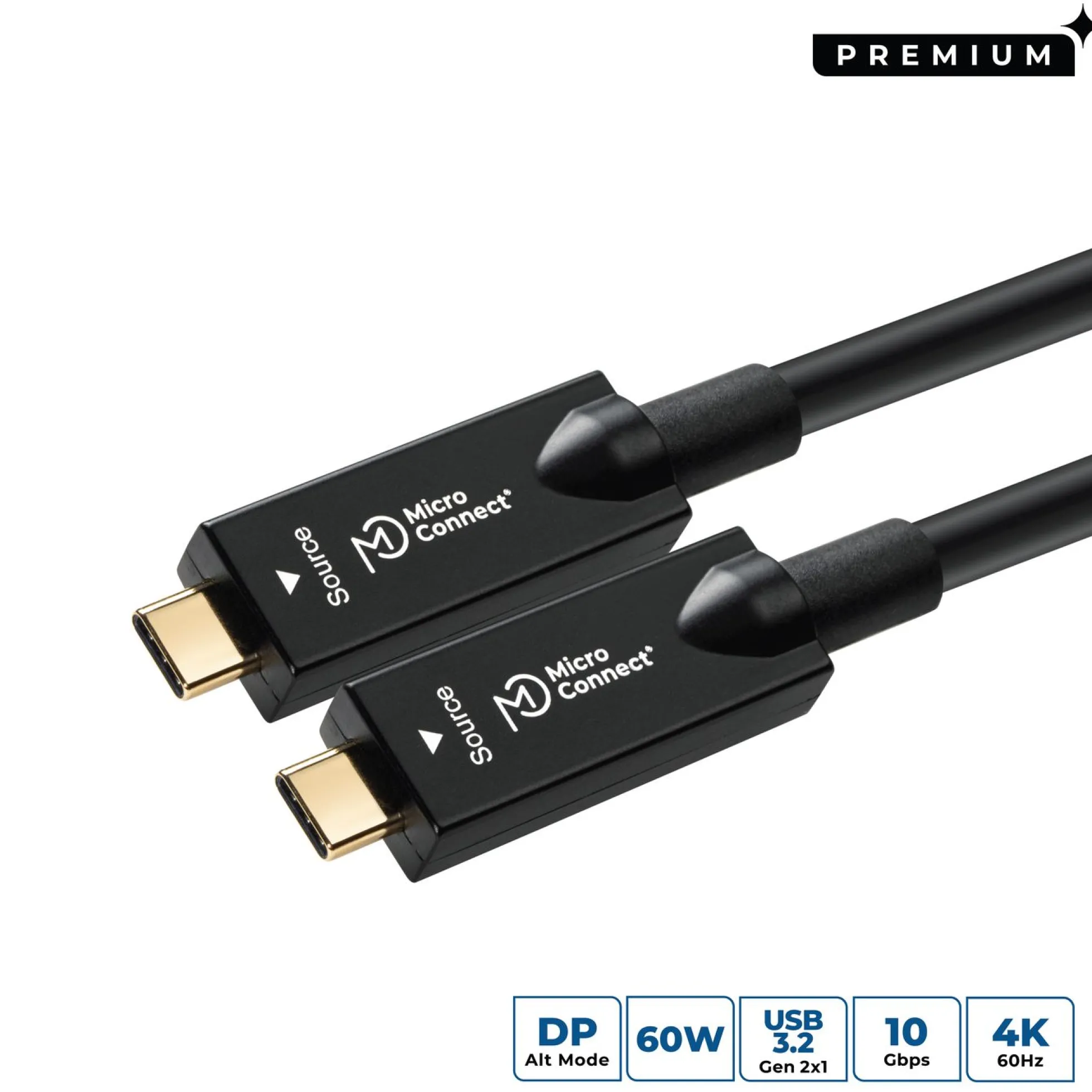 USB-C til USB-C kabel, Premium, 60W, 20Gbps, 4K60Hz
