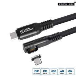 USB-C til USB-C kabel, vinklet, premium, magnetisk, silikone, 240W, 8K, 40Gbps, USB4