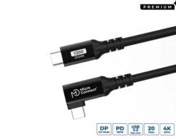 USB-C til USB-C premium kabel, 100W, 20 Gbps, USB 3.2 Gen 2x2, vinklet