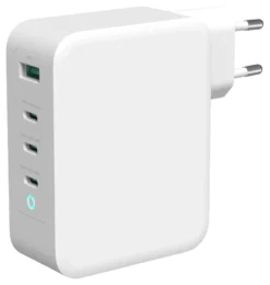 USB-C-vægoplader, 1x USB-A, 3x USB-C, i alt 130 W, hvid