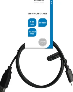 Usb 2.0 kabel, typ A - typ C, 1m, sort - Deltaco