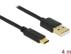 USB 2.0 kabel, type-A til type-C, 4 meter, sort - Delock