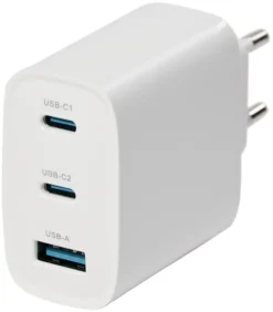 USB lader, 3 udtag, 65W, hvid