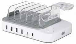 USB-ladestation, 4x USB-A, 2x USB-C, 50 W udgang, hvid