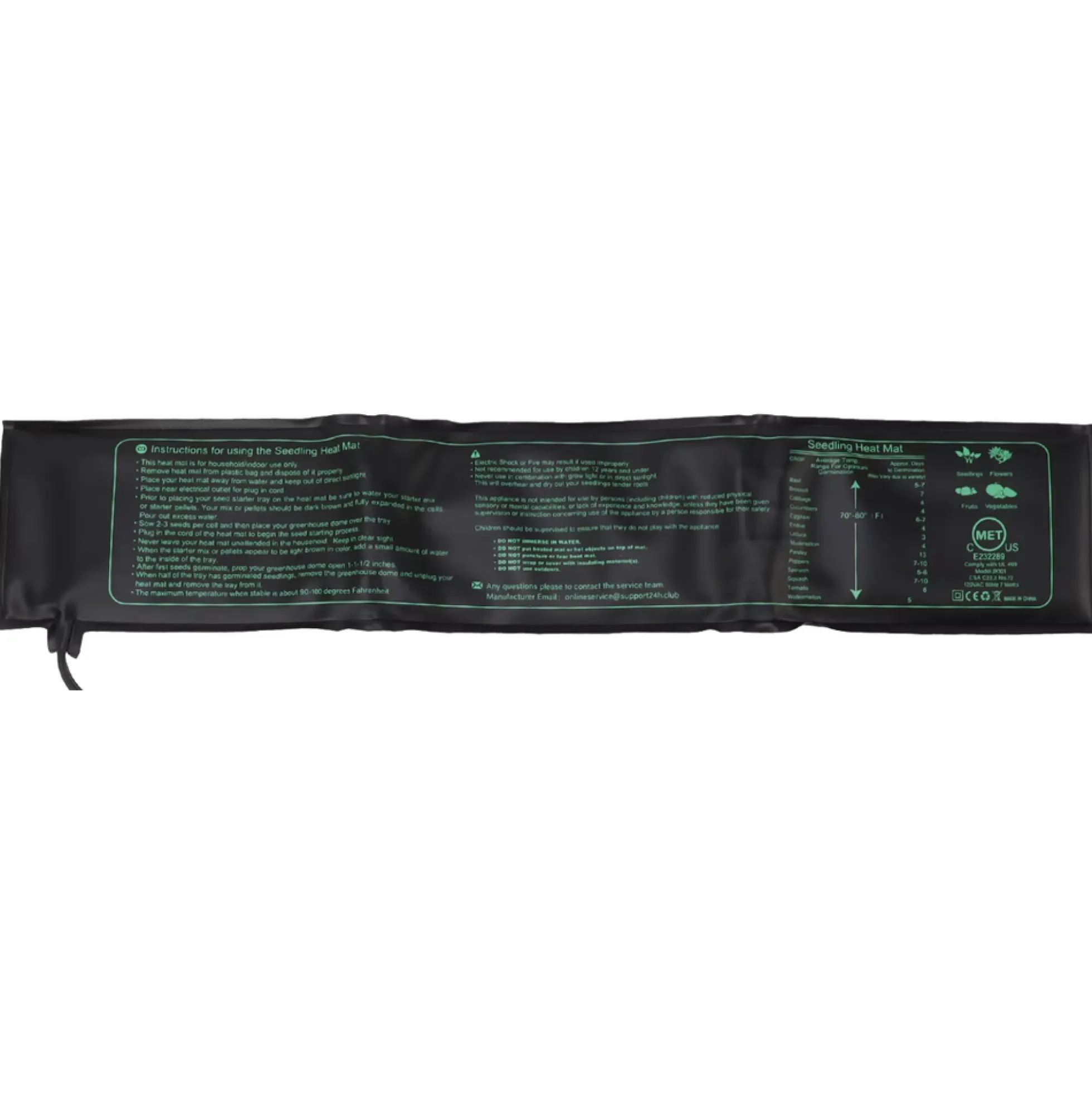 Varmemåtte til forspiring af frø, 8W, 10 x 52,5 cm, 1,8 meter ledning, 45W