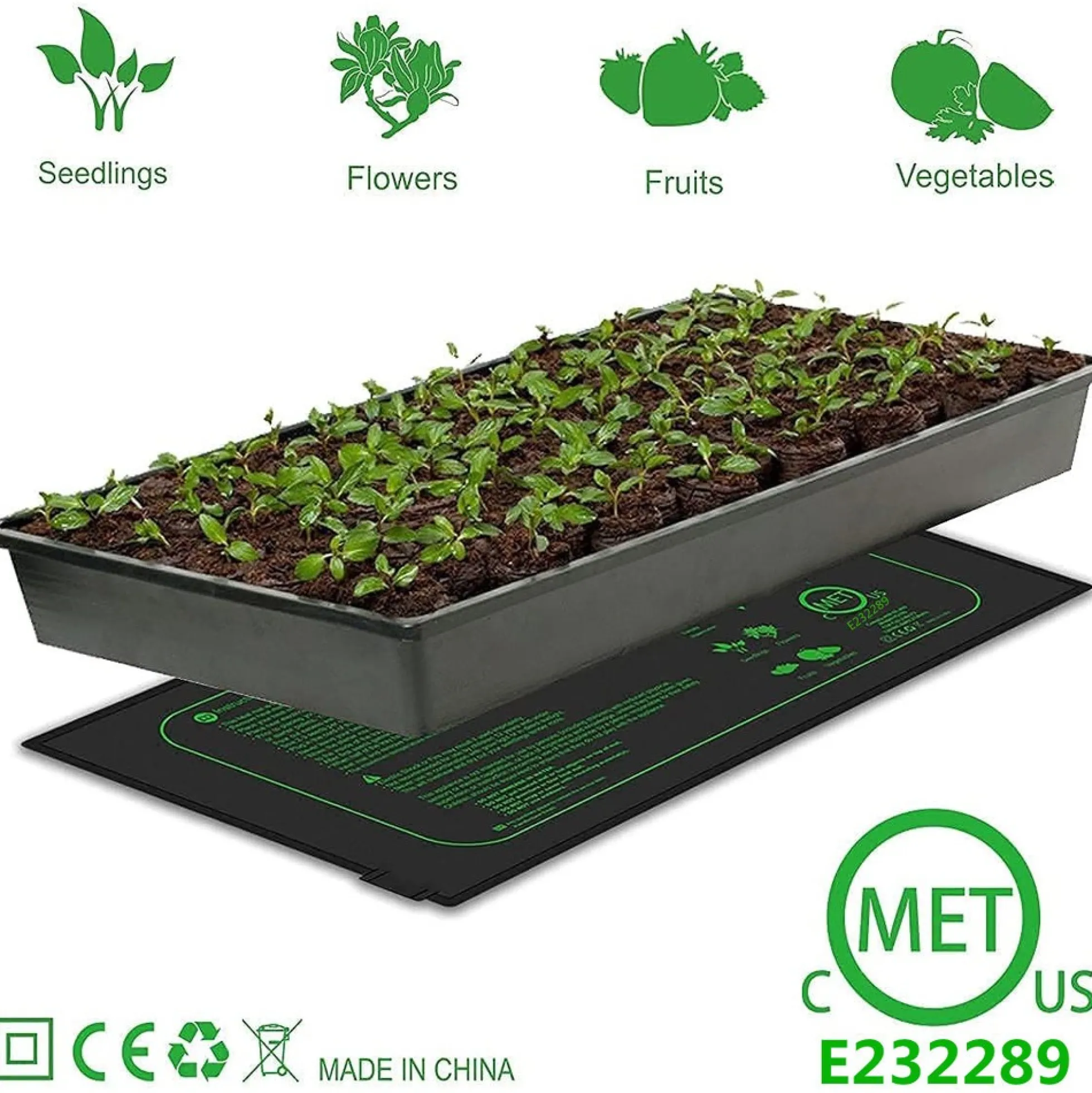 Varmemåtte til forspiring af frø, 8W, 10 x 52,5 cm, 1,8 meter ledning, 45W
