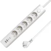 5-vejs USB Schuko stikdåse, med afbryder, 1,5 meter ledning, hvid