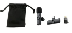 vlogging mikrofon, trådløs, USB-C/Lightning adapter, sort