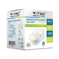 V-TAC bevægelsessensor, LED venlig, hvid, PIR infrarød, IP44 udendørs, (230V input)