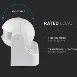 V-TAC bevægelsessensor, LED venlig, hvid, PIR infrarød, IP44 udendørs, (230V input)