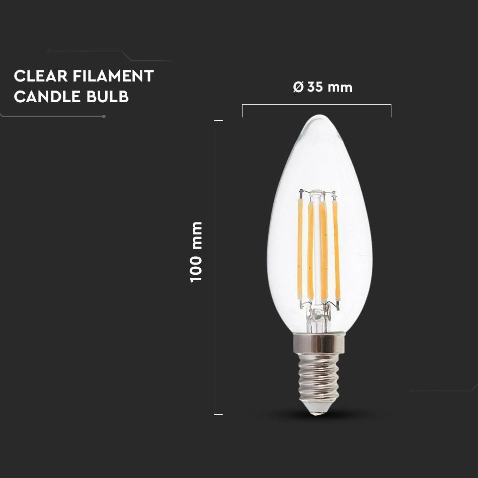 V-Tac E14 4W LED kertepære med kultråd, 400 lumen, 2700K, ikke dæmpbar