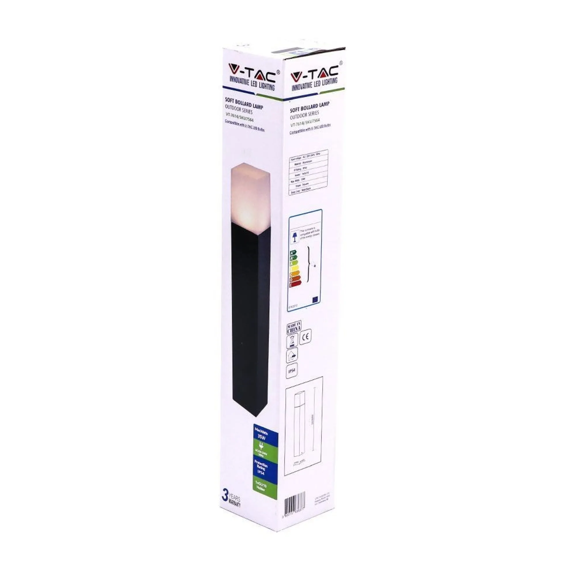 V-Tac firkantet havelampe, sort, 50 cm, IP54, GU10 fatning, 230V