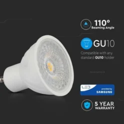 V-TAC GU10-pære, 6W, 3000K, 455lm, Ra80, ikke dæmpbar