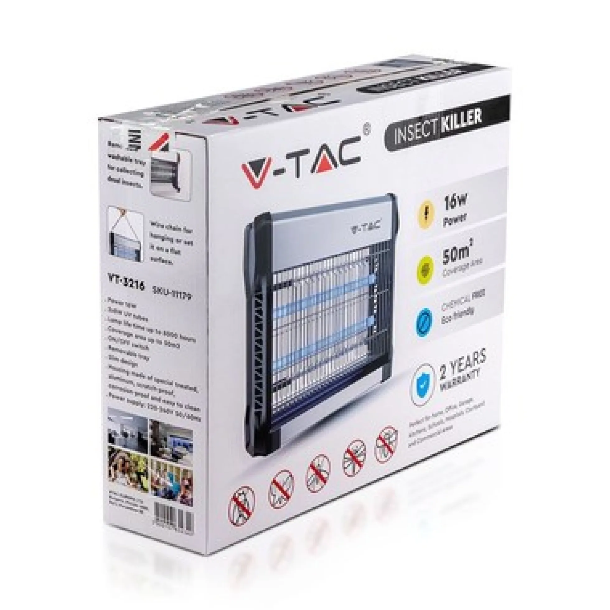 V-Tac insektlampe, indendørs, UV-lys, op til 150 m2