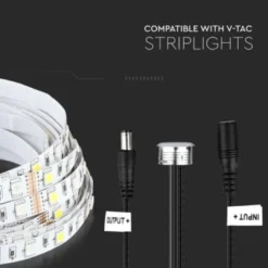 V-Tac LED touch afbryder og dæmper - Sort, 12V (60W), 1,5 meter, DC stik