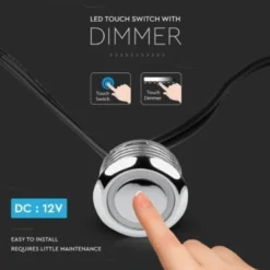V-Tac LED touch afbryder og dæmper - Sort, 12V (60W), 1,5 meter, DC stik