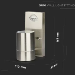 V-TAC, LED væglampe, udendørs, rustfri, 230V / IP44, GU10 fatning, sensor
