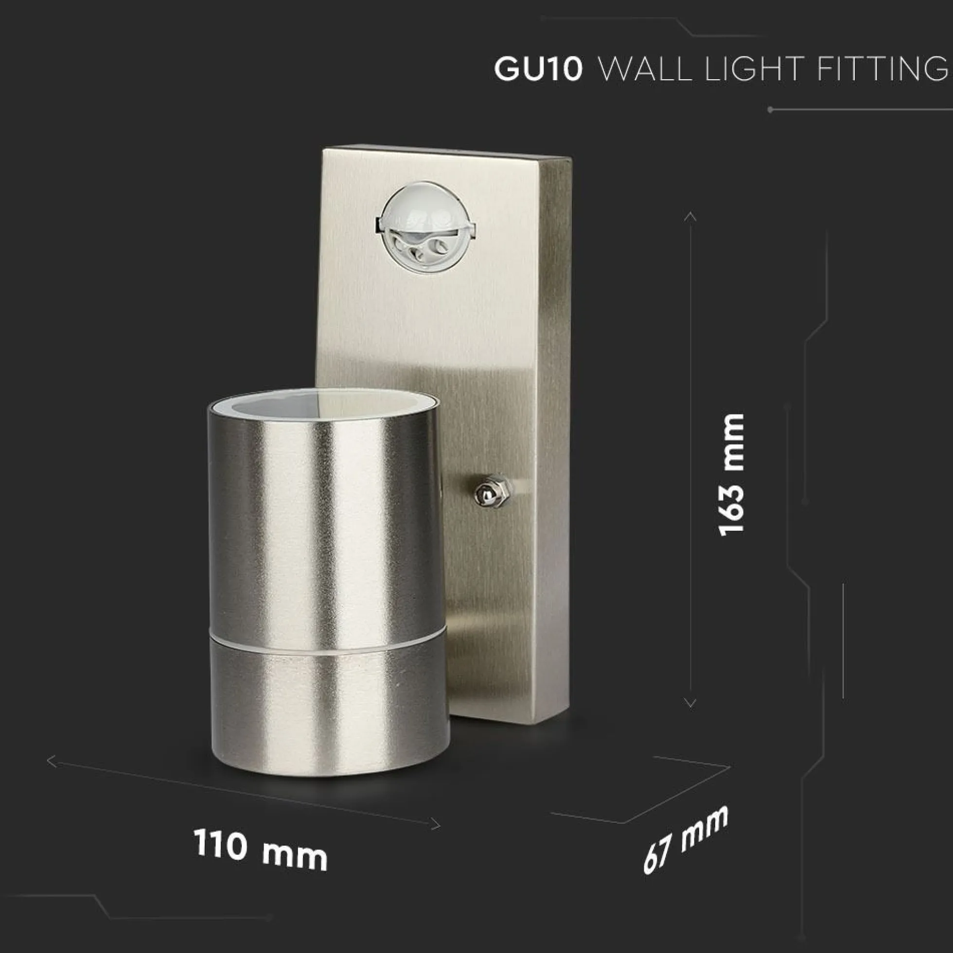 V-TAC, LED væglampe, udendørs, rustfri, 230V / IP44, GU10 fatning, sensor