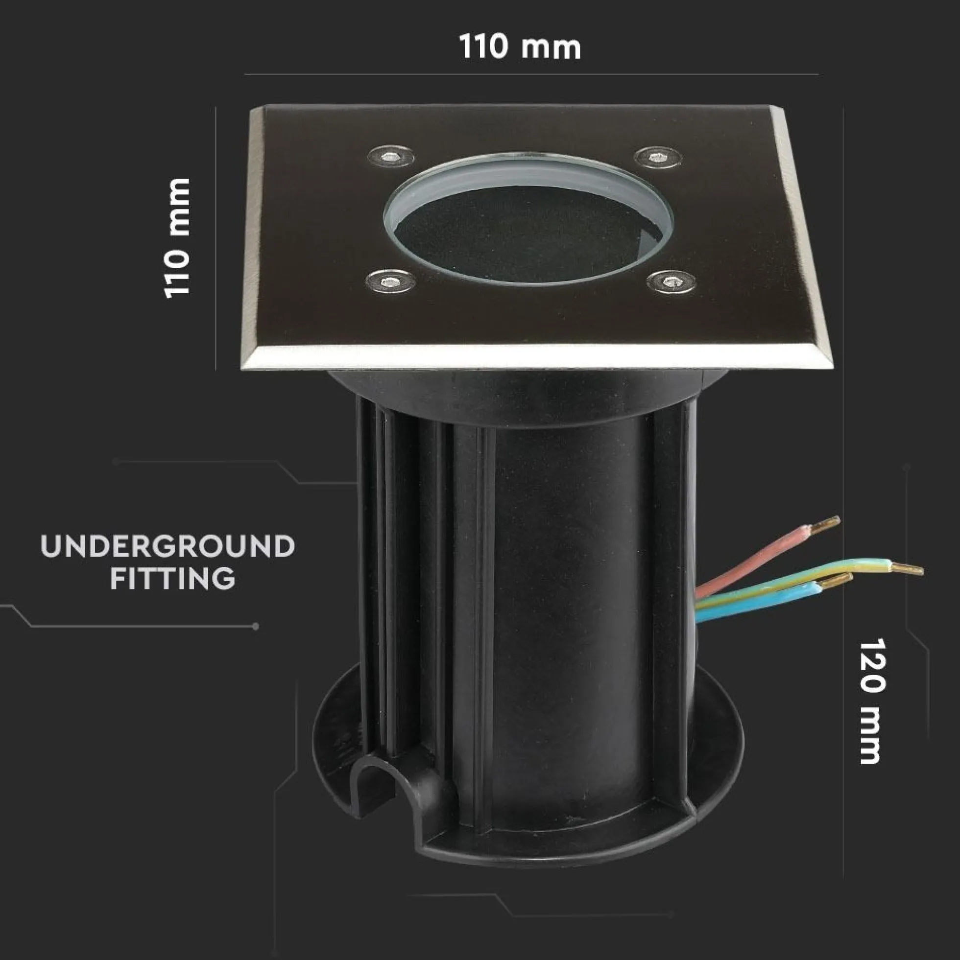 V-Tac nedgravningsspot, firkantet, aluminium, GU10 fatning, IP65