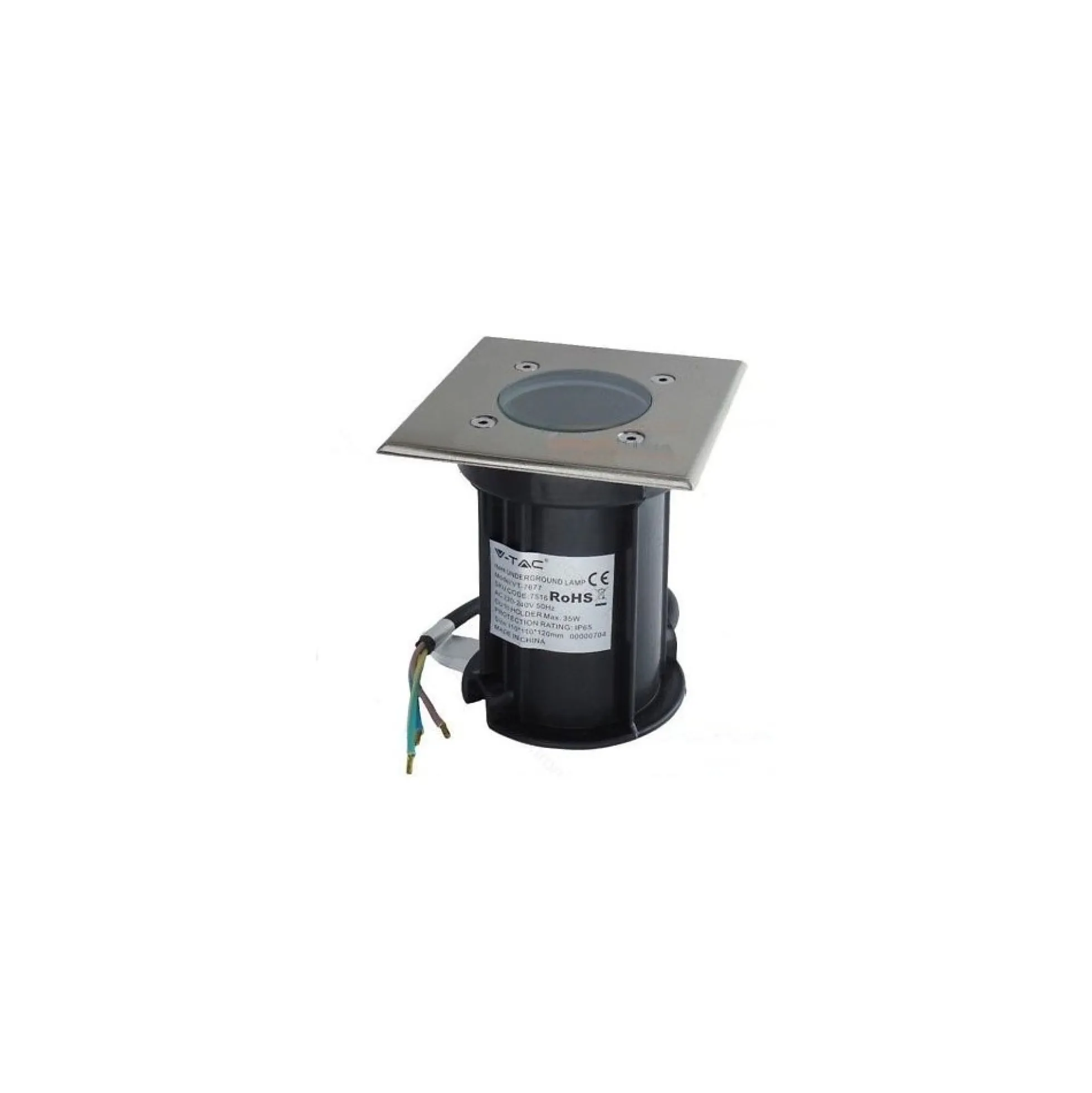 V-Tac nedgravningsspot, firkantet, aluminium, GU10 fatning, IP65