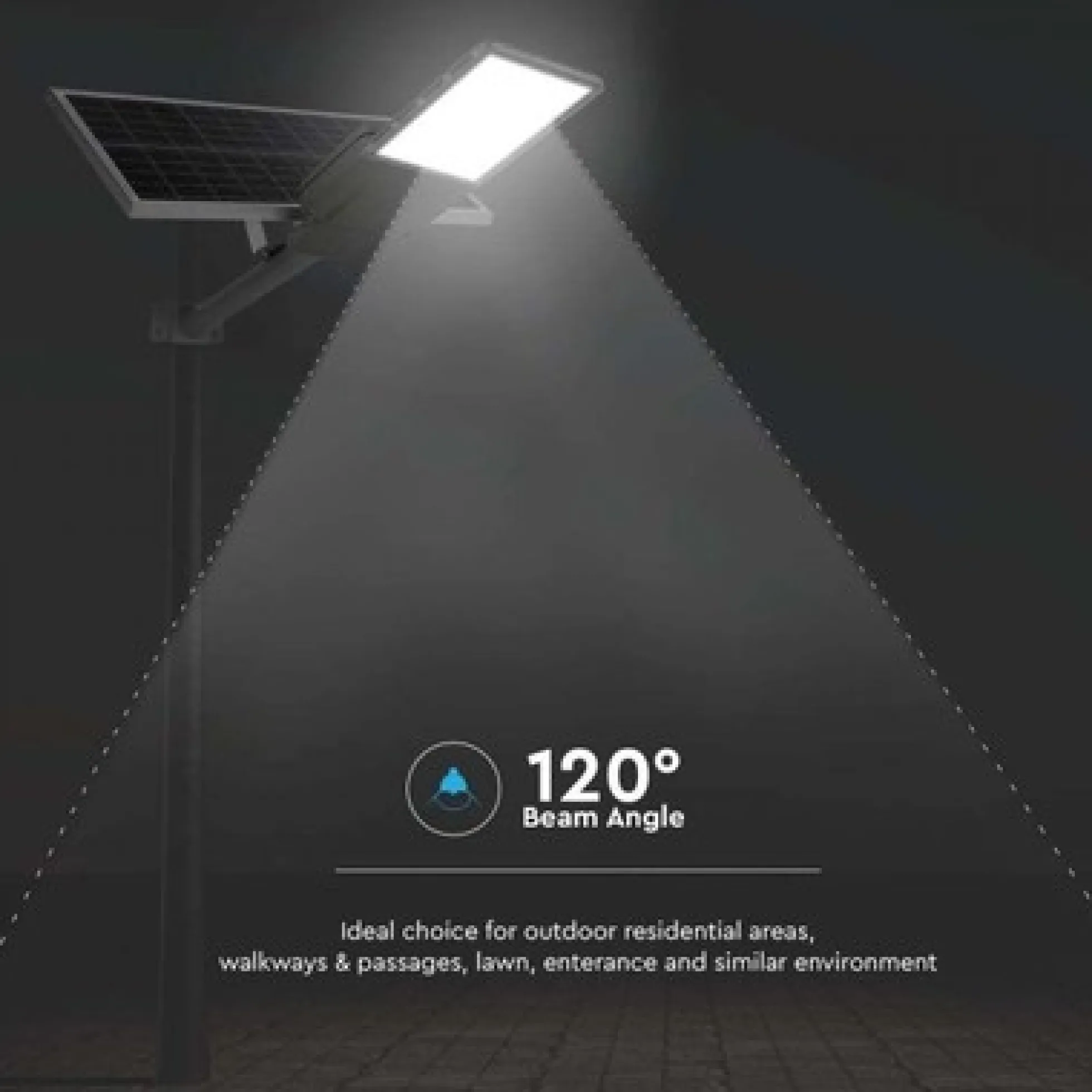 V-Tac Solcelle gadelampe LED - Inkl. fjernbetjening, IP65 - 60W, 3000lm, RA80