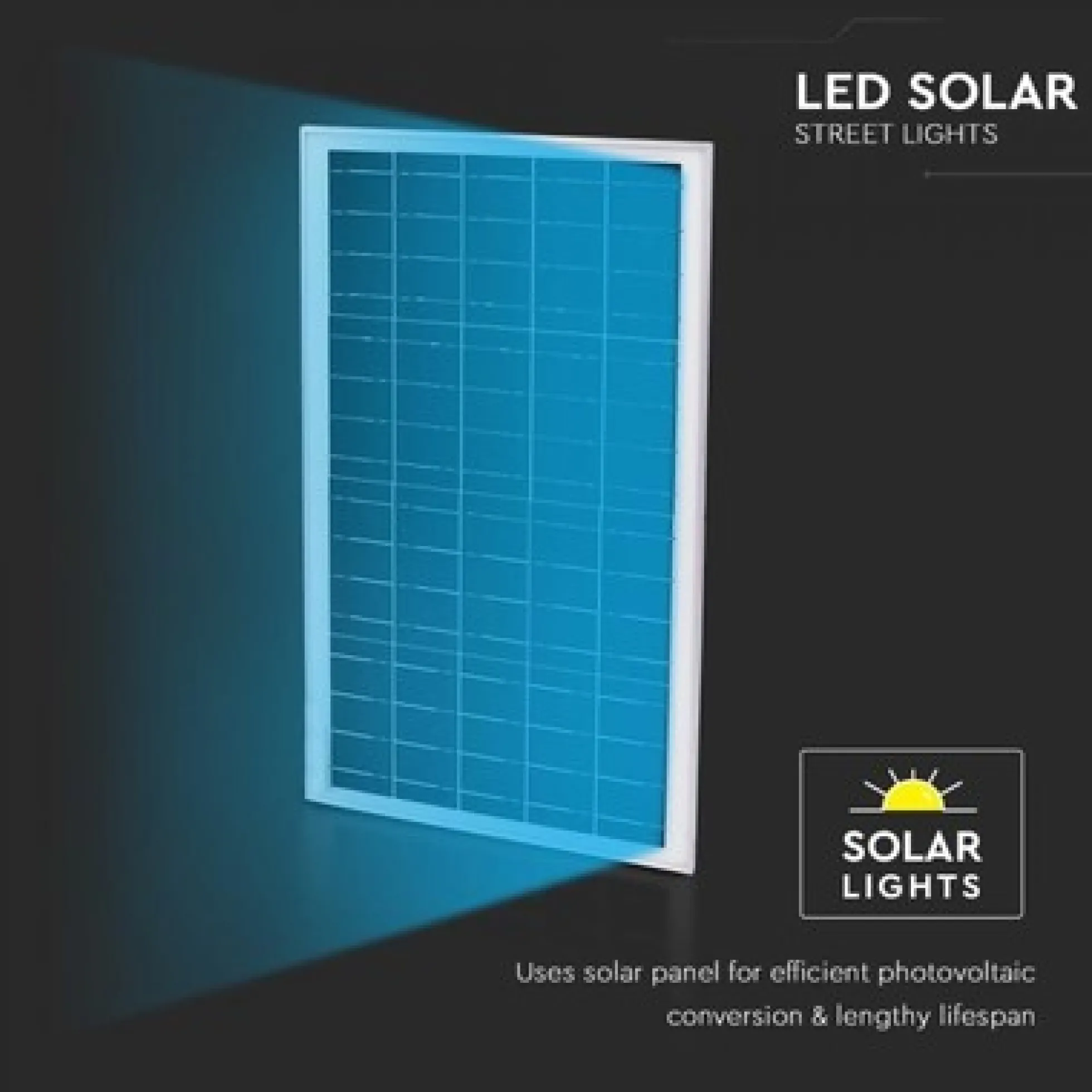 V-Tac Solcelle gadelampe LED - Inkl. fjernbetjening, IP65 - 60W, 3000lm, RA80
