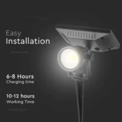 V-TAC solcelle havelampe, sort, med spyd, COB LED, 40lm, RA80, IP65