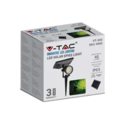 V-TAC solcelle havelampe, sort, med spyd, COB LED, 40lm, RA80, IP65