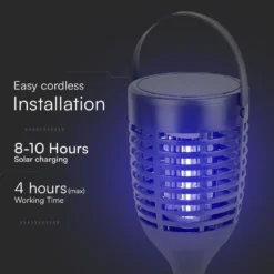 V-Tac solcelle insektlampe, sort, 3-i-1, IP24