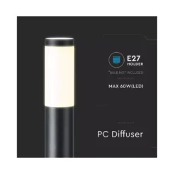 V-Tac Udendørs Havelampe, 80 cm, IP44, E27 fatning, sensor, uden lyskilde