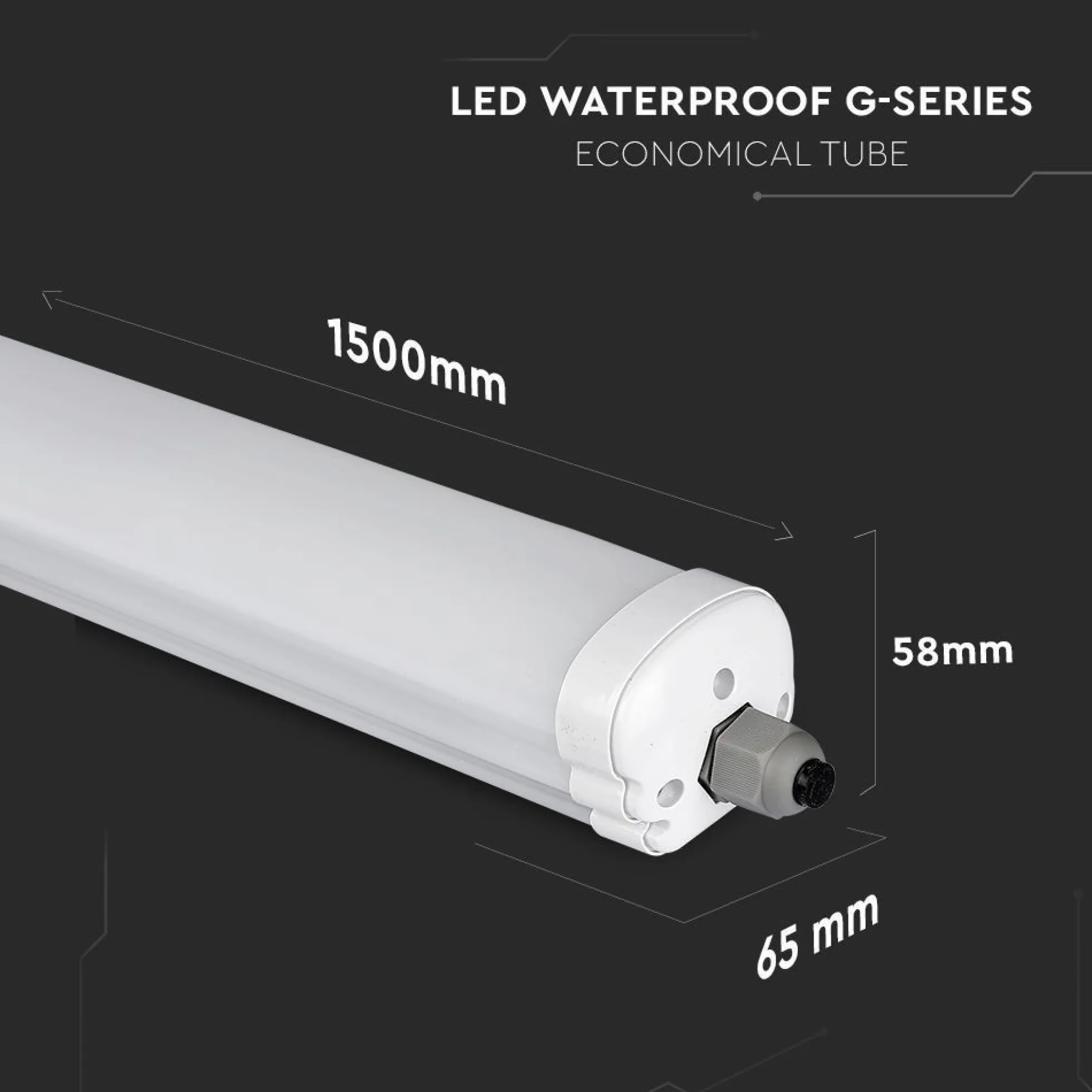 V-Tac Vandtæt LED Armatur, 150 cm, 48W, 5760 Lumen, IP65, Gennemfortrådet 230V