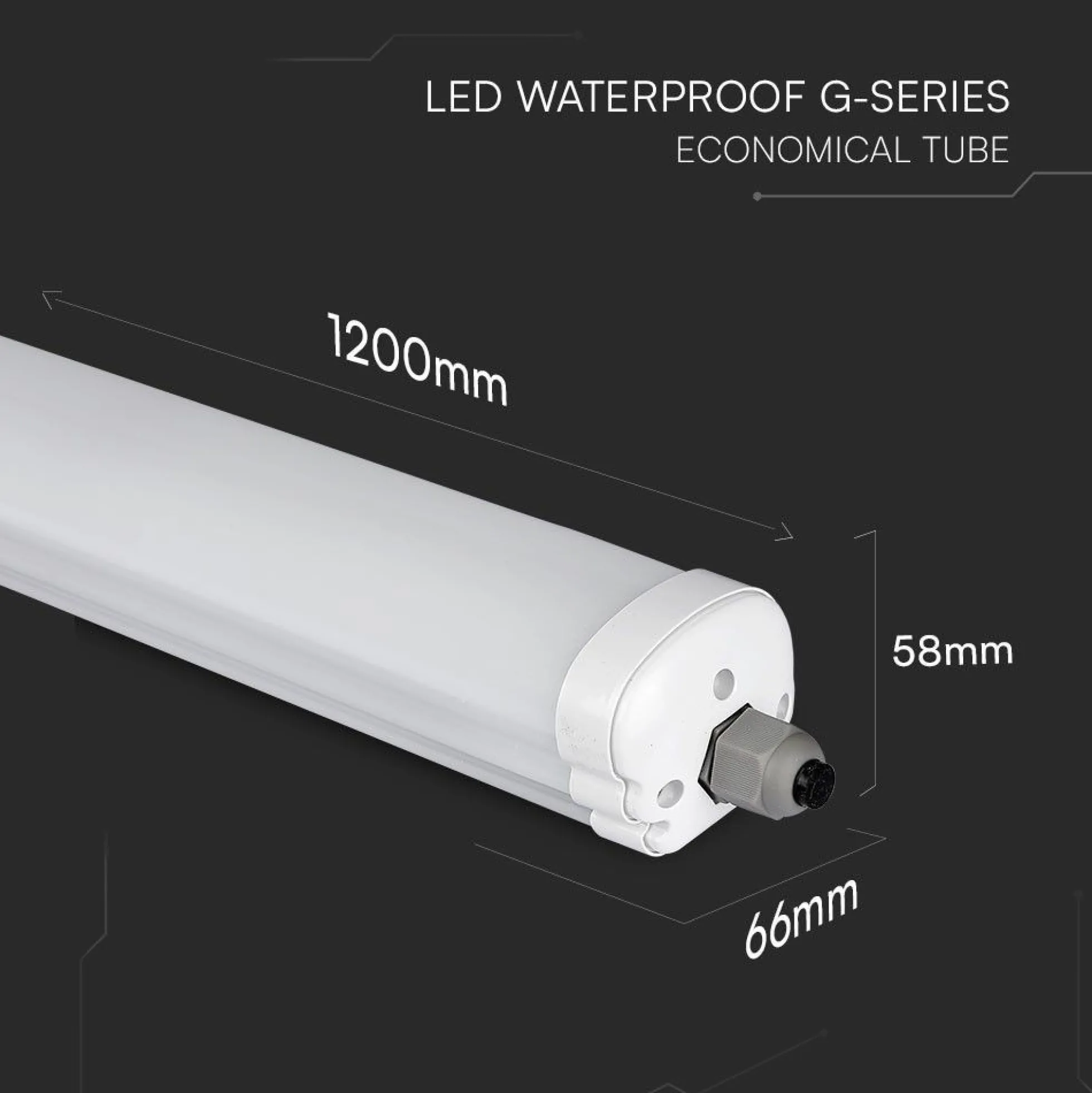 V-Tac vandtæt 36W LED armatur, 120 cm, 120lm/W, Samsung LED chip, IP65, 230V