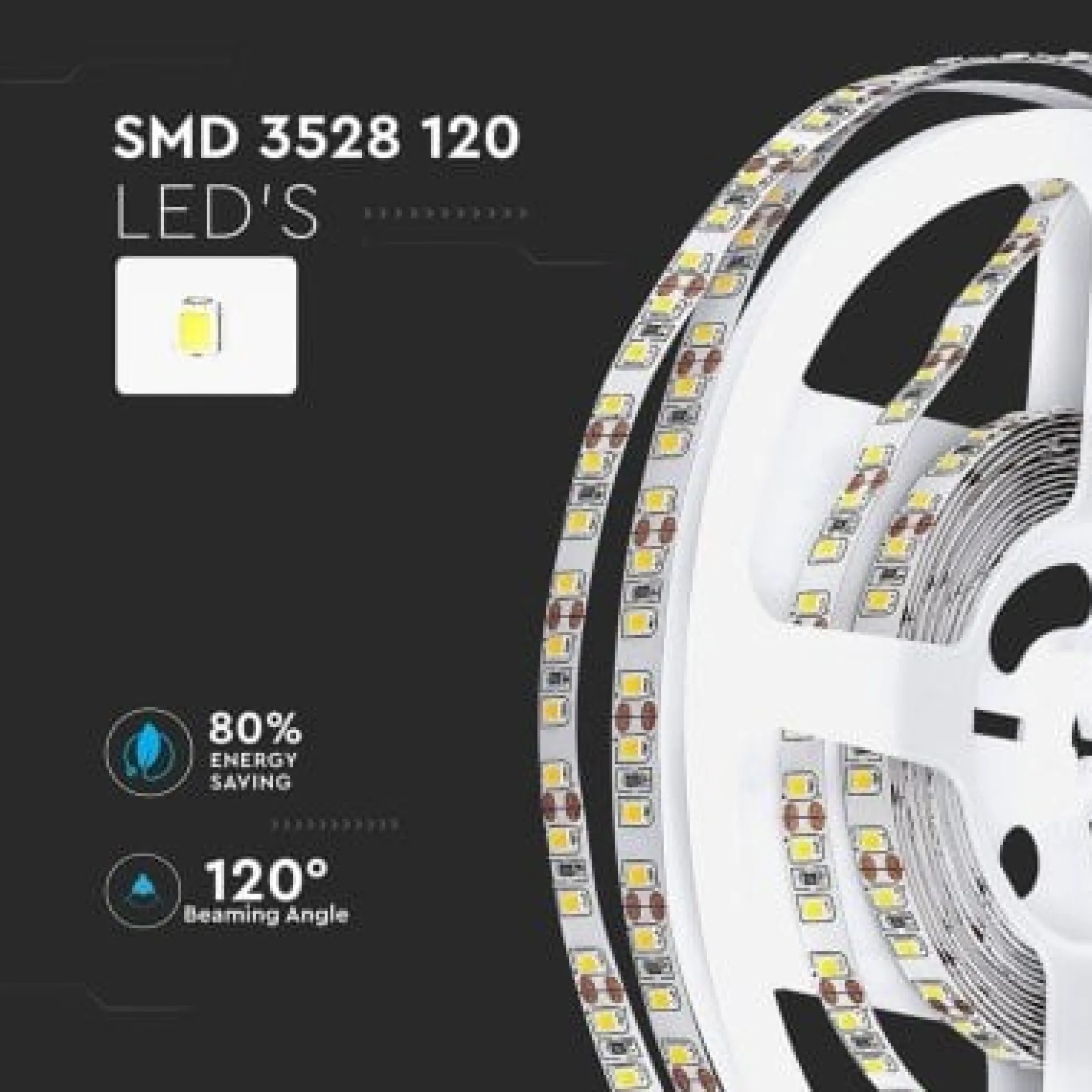 V-Tac 12V LED strip, 8mm bred, 800 lm pr. meter - 5 meter