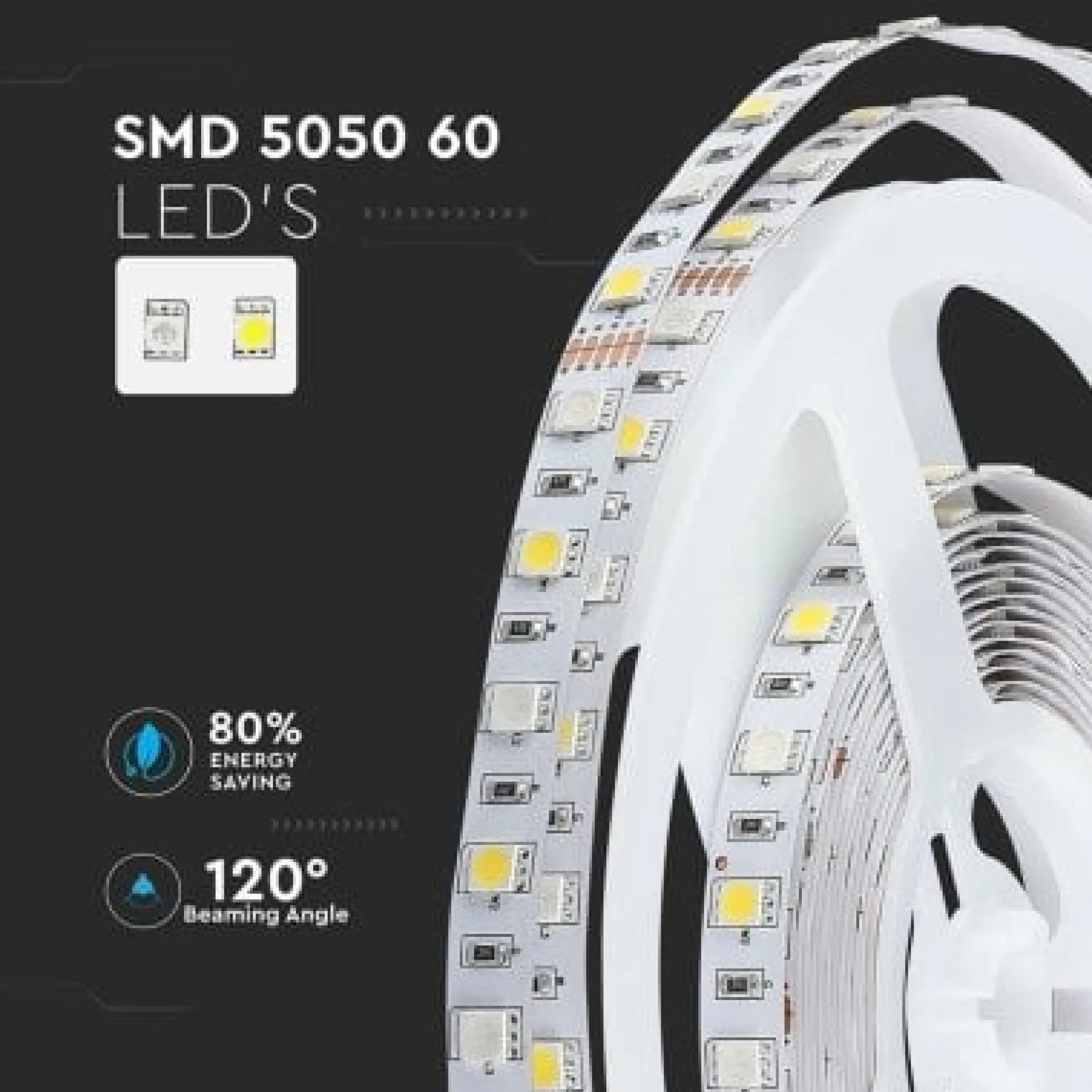 V-Tac 12V RGB+W LED-strips - 54W, 5 meter (900lm/10,8W/60 LED pr. meter)